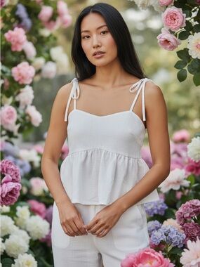 Kirious Los Angeles White Peplum Cami Top Feminine Coquette Summer Versatile Med